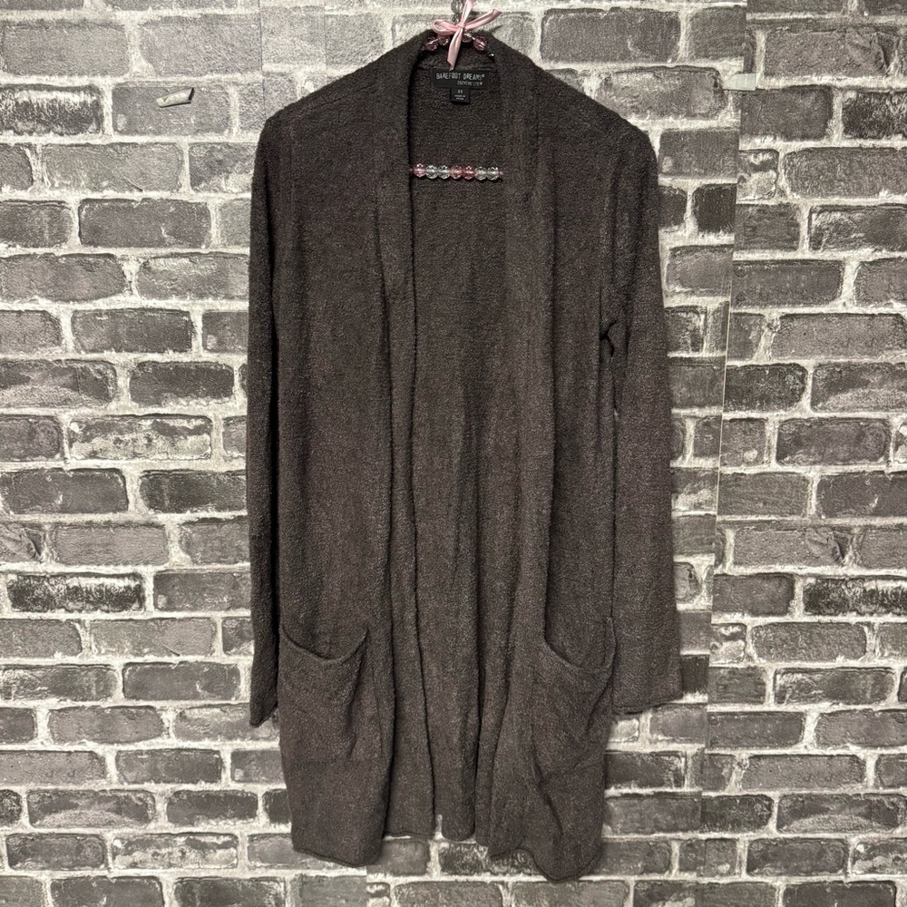 Barefoot Dreams CozyChic Lite Long Cardigan brown sweater pockets